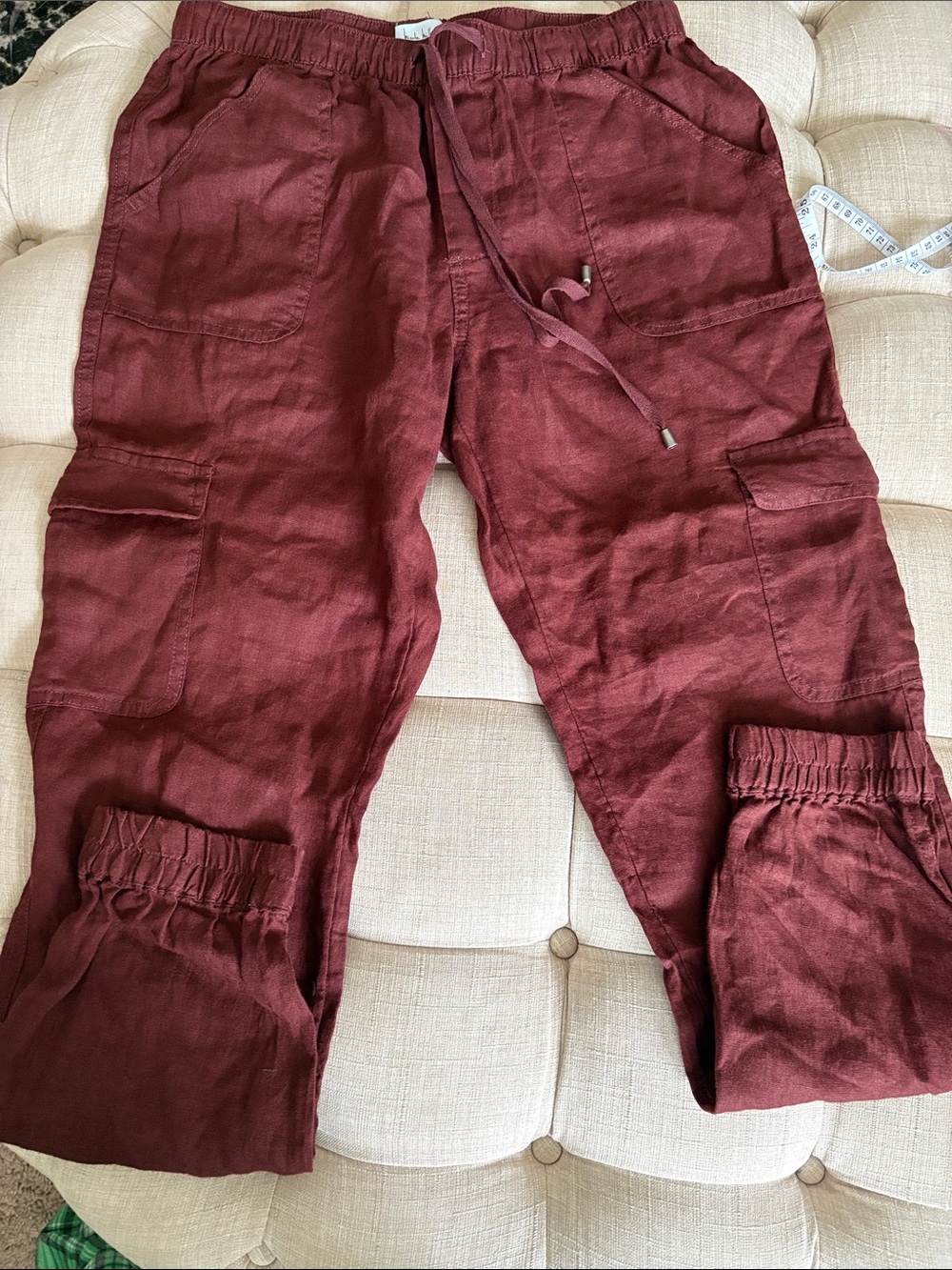 Nicole Miller Wine Drawstring Cargo Joggers